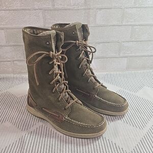 Sperry TopSiders Mid-Calf Olive Green Suede Boots 9173857 Women’s Size 9.5M